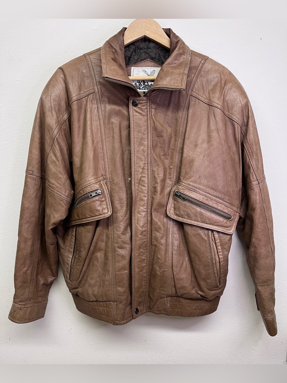 Vintage 80’s Adler Distressed Brown Leather Bomber Jacket Size L